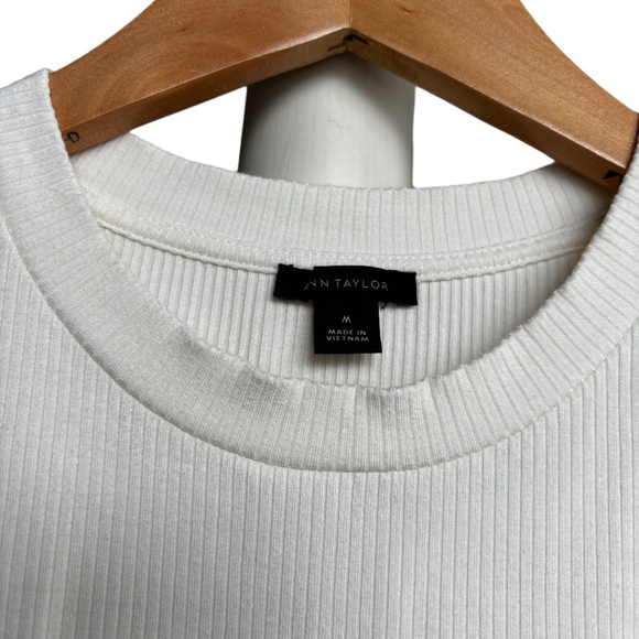 Ann Taylor | Women's Frilled Sleeve Textured Crew Neck T-Shirt - Picture 4 of 8